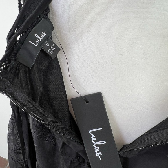 LULUS NWT Black Lace Overlay Romantic Boho Retro Cottagecore Prairie Dress SMALL - Picture 7 of 13